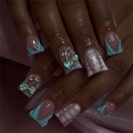 24Pcs Duck Press on Nails Short Fake Nails with Nail Glue (Style-A4)