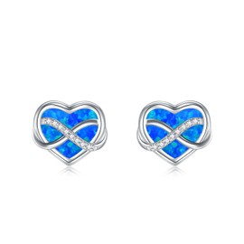 Heart Shape Opal Stud Earrings for Women, 925 Sterling Silver Minimalist Opal Stud Fashion Earrings Small Heart Opal Stud Earrings for Women Mother, Sterling Silver, Opal