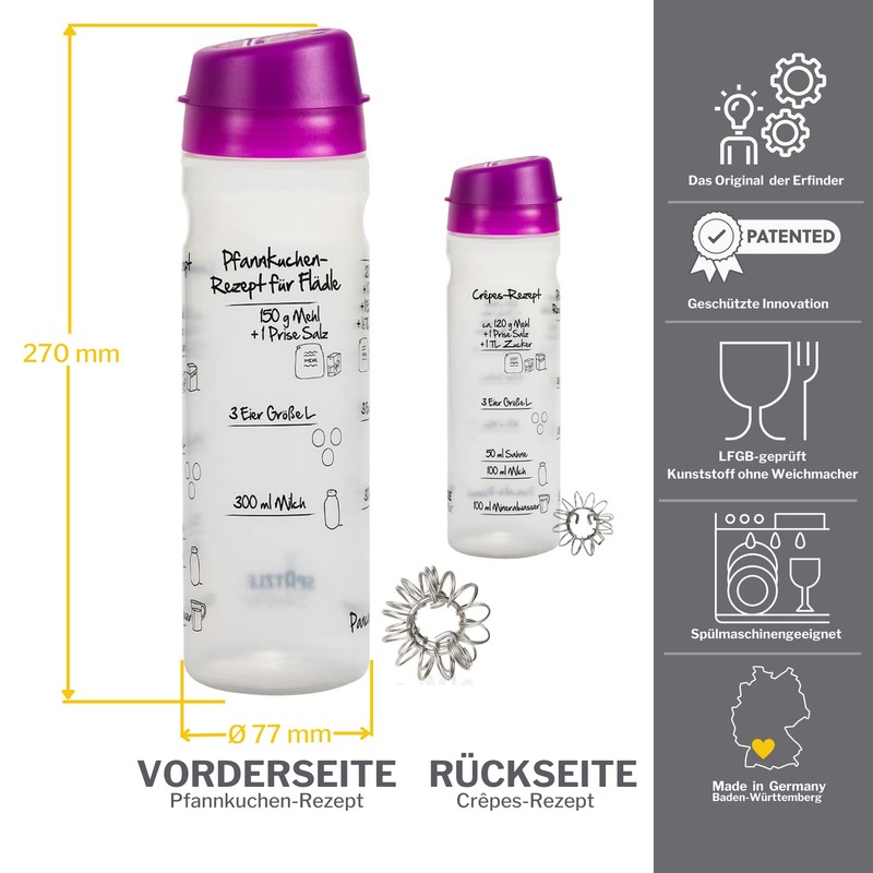 875 ml Pancake Shaker (Purple) with Recipe Print for Pancakes,