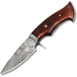 BIGCAT ROAR Predator Hunter - Cuchillo Caza Acero Damasco Artesanal 25,4 cm - Mango Madera Nogal y Funda Cuero - EDC Bushcraft, Campo, Monte y Supervivencia - Regalo Hombres y Cazadores Coleccionistas