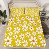Hippie Flowers Fitted Sheet Full Size 4pcs,70s Retro Floral Bedding