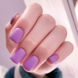 24Pcs Light Purple Press on Nails Short Square Fake Nails with Solid Color Designs Matte Press on Nails Cute Press on Nails for Women and Girls Full Cover Acrylic Nails Stick on Nails DIY Manicure