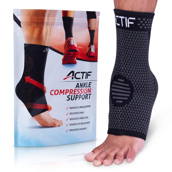 Actif Sports Ankle Compression Sleeve - Breathable Ankle Sleeve to Speed Up Recovery, Prevent Injury, Reduce Swelling, Achilles Tendon and Plantar Fasciitis Support, and More (Large US Size 10-13)