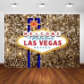Avezano Las Vegas Party Backdrop Fabulous Casino Poker Birthday Party Decoration Banner Las Vegas Vintage Gold Sequin Photography Background Photoshoot Props（It doesn't really glow.） (7x5ft)