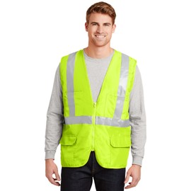 CornerStone Unisex ANSI 107 Class 2 Mesh Back Safety Vest | Reflective Gear for Men & Women, High Visibility Zip Up Outerwear for Construction, Roadside & Utility Work