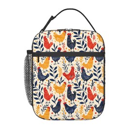 ainori Reusable Chicken Lunch Box for Kids Girls Boys Women Adult, Insulated Rooster and Hen Farmhouse Lunch Bag,Polyester Cooler Handbags Case for School Picnic Work Travel Beach or Hiking