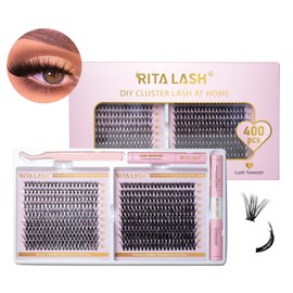 RITALASH Lash Extension Kit 400Pcs,DIY Individual Lashes Clusters Kit,Lash Bond And Seal,Lash Remover For Eyelashes Extensions (30D+40D Cluster Kit)
