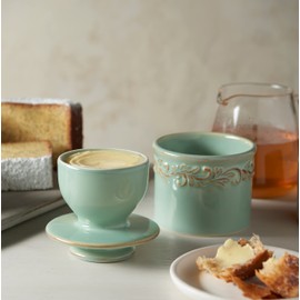 Butter Bell - The Original Butter Bell crock by L Tremain, a Countertop French Ceramic Butter Dish Keeper for Spreadable Butter, Antique Collection, Sea Spray