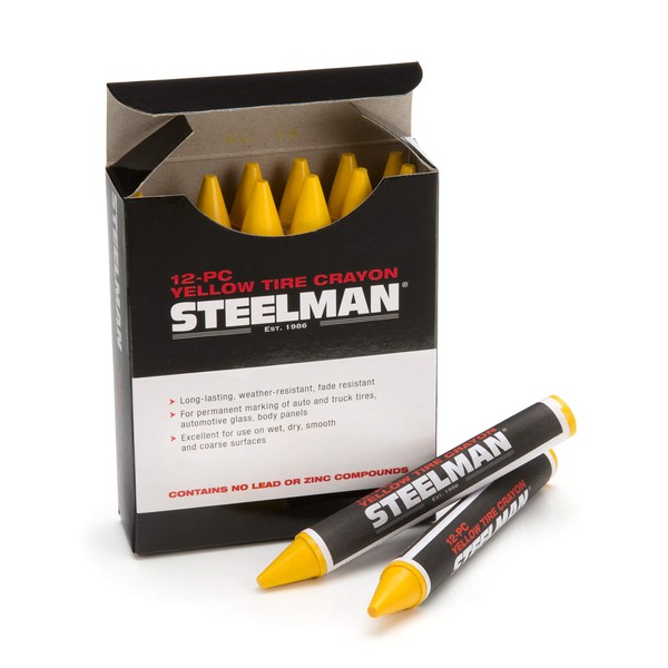 Steelman Yellow Tire Marking Crayons for Mechanics, Mark Tire Damage, Box of 12