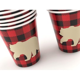 Bear Cups - 16 Set Buffalo Plaid Lumberjack Party Supplies Birthday Baby Shower