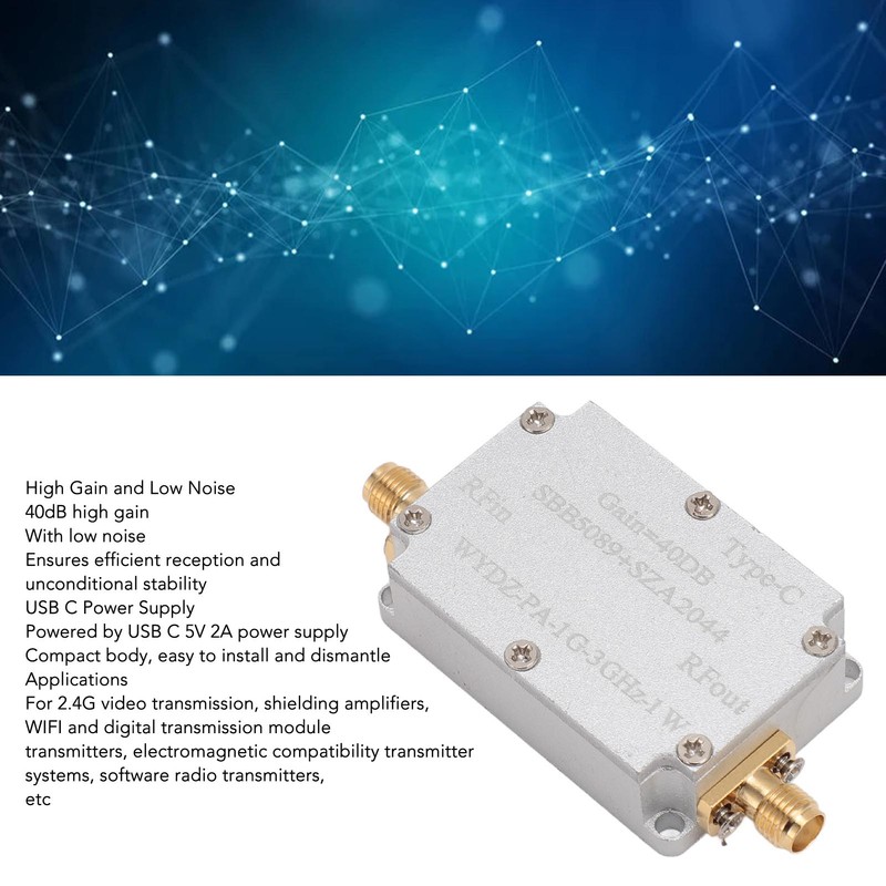 RF Power Amplifier 1G to 3GHz 40dB High Gain 1W