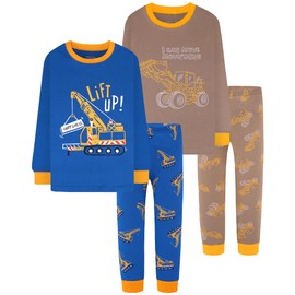 DAUGHTER QUEEN Boys Pajamas 18-24 Months Excavator PJs 100% Cotton Long Sleeve Pj Sets Baby Toddler Digger Truck Sleepwear Jammies Construction Clothes 18m/Mo, 24m/Mth
