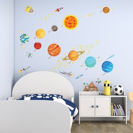 DECOWALL DS9-1501S The Solar System (Medium) Kids Wall Stickers Decals Peel and Stick Removable for Nursery Bedroom Living Room Art murals Decorations