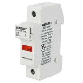 Wengart Fuse Socket RT18-32X, Suitable for RT18 RO15.1-Pin 10x38mm Fuse Insert, with LED Indicator, Rail Mounting, Provides Overcurrent and Short Circuit Protection