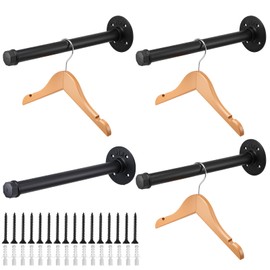 zisiueel Industrial Pipe Clothing Rack 12 Inch 4 Pack, Wall Mounted Clothes Rack Heavy Duty Rustic Vintage Steel Black Metal Clothing Hanging Rod ﻿