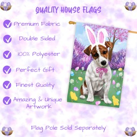 Easter Holiday Jack Russell Dog House Flag - Outdoor Double Sided Pet Portrait Weather Resistant Premium Quality Home Decorative Flags - 100% Polyester 29"w x 43"h, HFLG49694