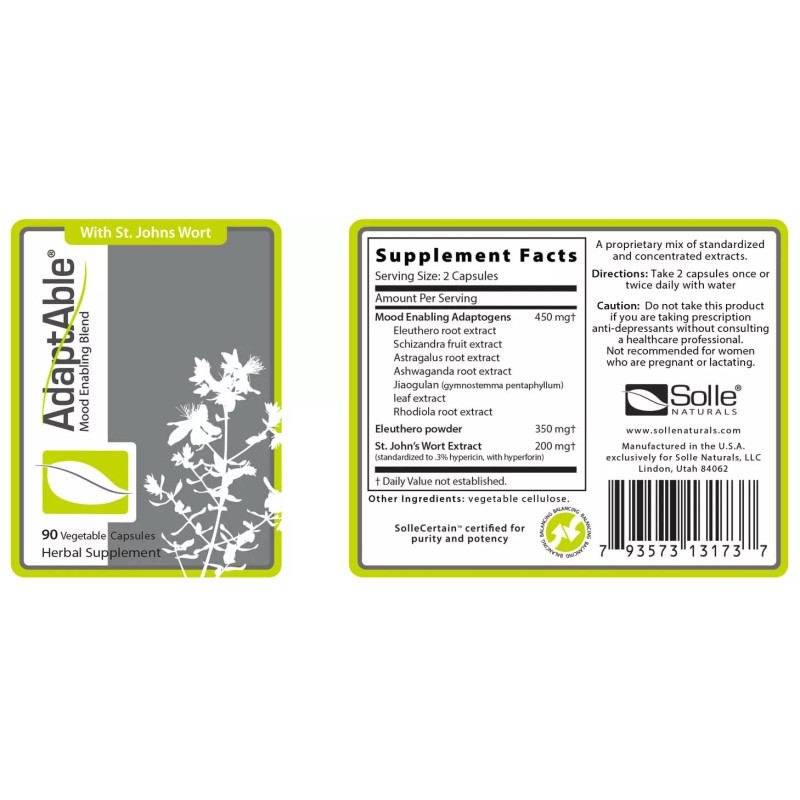 Solle Naturals, AdaptAble with St. John's Wort, mood enhancing supplement