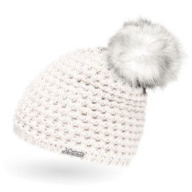 Ladies Faux Fur Knitted Hat with Fur Bobble and Fleece Lined Winter Hat Bobble Hat, Neverless® -