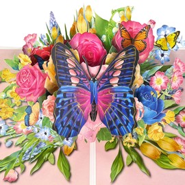 Happivue Butterfly Flower Pop Up Birthday Cards for Women, 3D Happy Birthday Card with Envelope, Mothers Day Cards from Daughter, Ideal for Anniversary Thinking of You Thank You Get Well