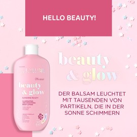 Eveline Cosmetics Beauty & Glow Leuchtender glättender Körperbalsam mit Goldpartikeln, Vitamin Komplex, Sheabutter