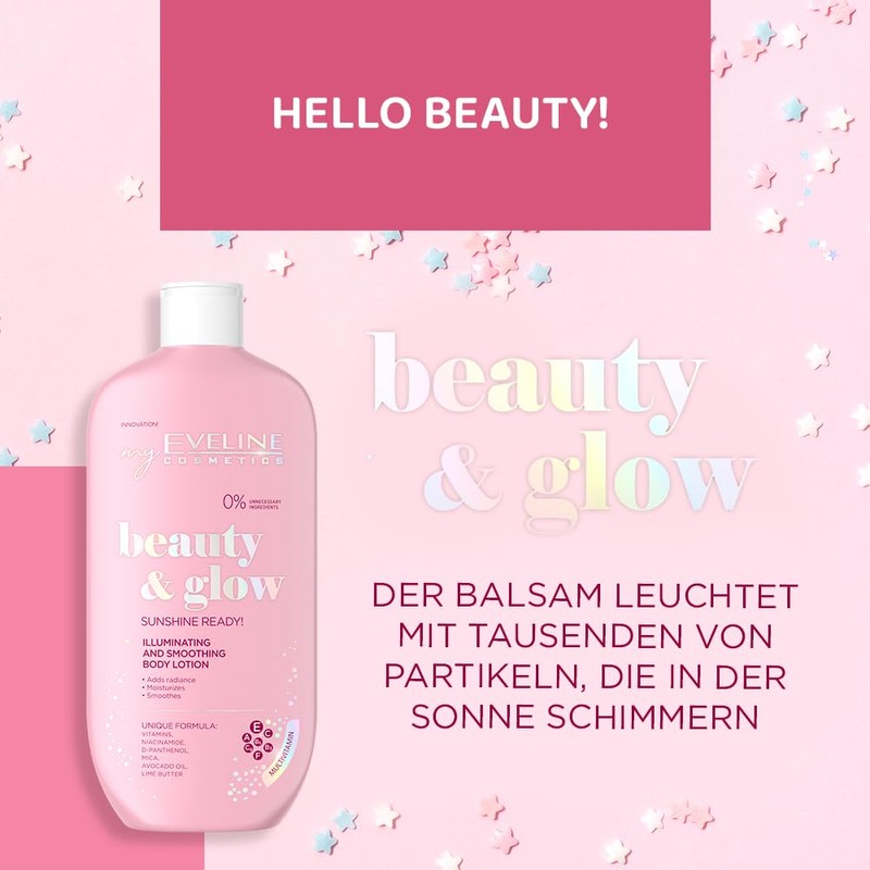 Eveline Cosmetics Beauty & Glow Leuchtender glättender Körperbalsam mit Goldpartikeln,