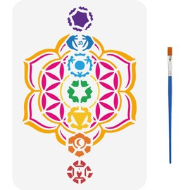 FINGERINSPIRE Flower of Life Stencil 29.7 x 21 cm 7 Chakras Stencil with a Brush Meditation Sacred Geometry Painting Stencil Mandala Drawing Templates for Wall Tiles Floor Paper Furniture
