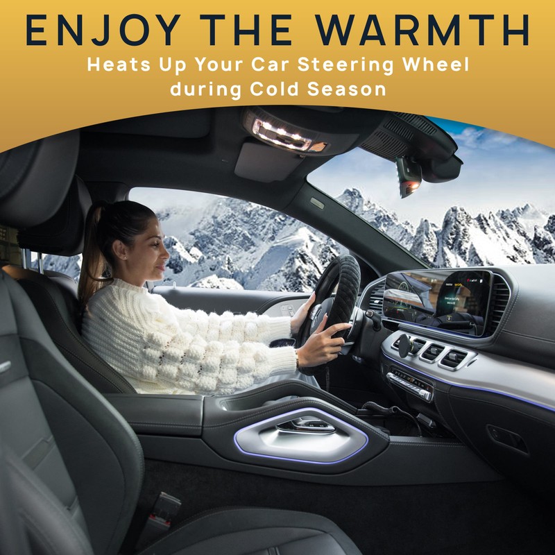 VaygWay Car Heated Steering Wheel Cover - 12v Black Soft