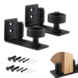 HOME MASTER HARDWARE Barn Door Floor Guide Black, 8 in 1 Adjustable Rollers, Sliding Guides Floor Mount, Flush Bottom Design, 2 Pack