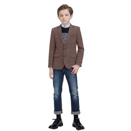 Boys' Flex Stretch Suit Jacket Boys' Bi-Stretch Alexander Tweed Herringbone Blazer Brown 7