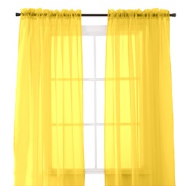 Elegant Comfort 2-Piece Sheer Panel with 2inch Rod Pocket - Window Curtains 40-inch Width X 84-inch Length, Neon Yellow