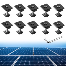 Anbte 10pcs Solar Panels Centre Clamps, Aluminium T-Shaped Mid Clamps 40mm Solar Panel Mounting Brackets Solar Mounting Rail Connector for Metal Roof, Tin Roof, Flat Roof, Sheet Roof, Black