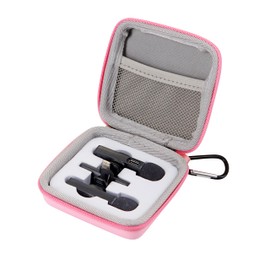 HanZhiQiang Hard Travel Carrying Mic Case Wireless Lavalier Microphone Case with 3 Slots for Wireless Lavalier Microphone Lapel clip-on Mic (Pink)