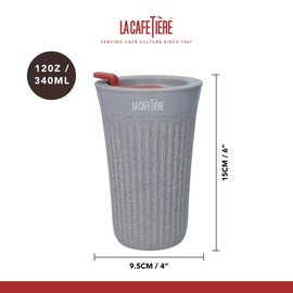 La Cafetière 'The Beanie' Reusable Coffee Cup, Insulated Travel Cup with Comfortable Grip and Leak Proof, 90% Recycled Coffee Husk, 340ml