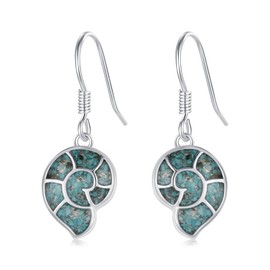 Conch Earrings for Women 925 Sterling Silver Sea Shell Dangle Drop Earrings Turquoise Ocean Earrings Beach Themed Jewelry Ocean Gifts for Friends
