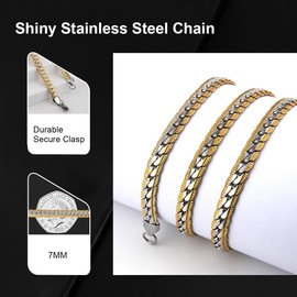 KONFEN Stainless Steel Chain Men's 7 mm x 22 Inch Curb Chain Stainless Steel Chain Necklace Chains Made of Stainless Steel for Men, Cuban Link Chain Cuban Hip Hop Punk for Men Women (Silver and Gold),
