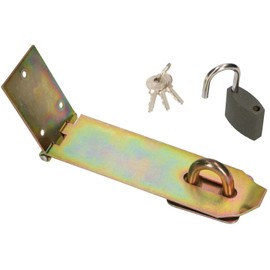 KOTARBAU® Hasp with Padlock, 3 Different Sizes, Yellow Galvanised, Overflow Hinges, Gate Hinges, Throw Armoured Latch, Safety Hasp (170 mm)