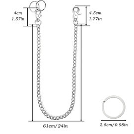 Tinkber 1 Pcs Wallet Chain, Metal Wallet Pocket Chain, Stainless Steel Wallet Chain, Heavy Duty Pocket Chain, with Lobster Clasp and 2 Keyrings for Keys, Jeans, Pants and Handbags (61cm)