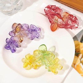 IYOU Boho Flower Hair Claw Yellow Floral Hair Banana Barrettes Large Strong Hold Thick Outdoor Hair Jaw Clips for Women(6 Pcs)