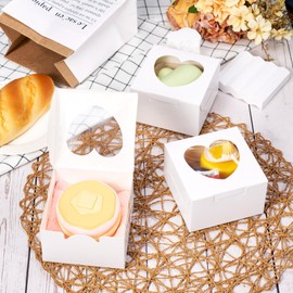 Spritewelry - 24 cajas de papel para galletas con ventana, 10 x 10 x 6,5 cm, cuadradas, cajas de panadería, mini cajas de postre blancas para Navidad, boda, galletas, almacenamiento de pasteles