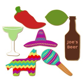 Foose Cookie Cutters Cinco de Mayo Fiesta 7 Piece Set Margarita 4 in Margarita Glass, 4.75 in Pinata, 2.75 in Lemon, 4.75 in Sombrero, 5.5 in Maraca, 3 in Chili Pepper, 6 in Beer Bottle, USA Made