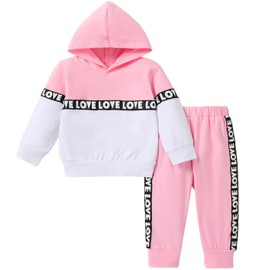 PATPAT Unisex Baby Boy Girl Long Sleeve Hoodie Top and Pants Set Cotton Toddler Fall Winter Outfit Clothes Pink 6-9 Months