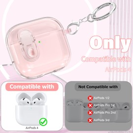 MHYALUDO for AirPods 4th Generation Case Cover 2024, Military-Grade Shockproof, Soft TPU Highly Transparent Anti-Yellowing for AirPods 4 Case with Cleaning Kit & Cute Round Buckle, Crystal Pink