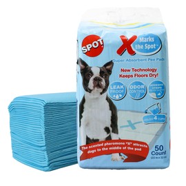 SPOT X Marks The Spot Puppy Training Pads – Extra Absorbent, Adhesive Strips, Pheromone-Enhanced Attractant for Potty Training, 22" x 22", 30-Pack