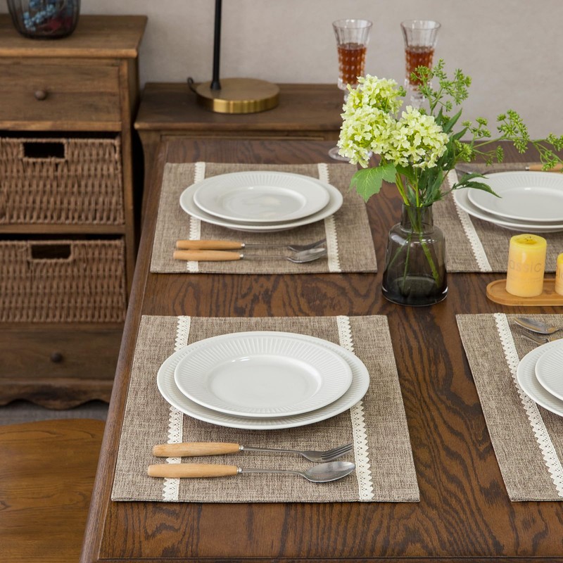 GLORY SEASON Linen Style Rustic Washable Placemats Set of 6,Woven