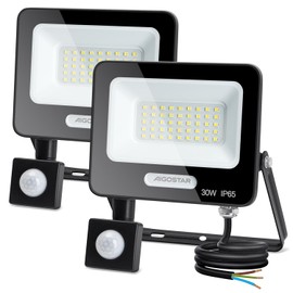 Aigostar PIR Outdoor Sensor Light, 30W Motion Sensor Flood Lights, Outside Security Lights 2750 Lumen, IP65 Waterproof Floodlight 6500K, Ultra Thin Spotlight for Garden Garages Black 2 Pack