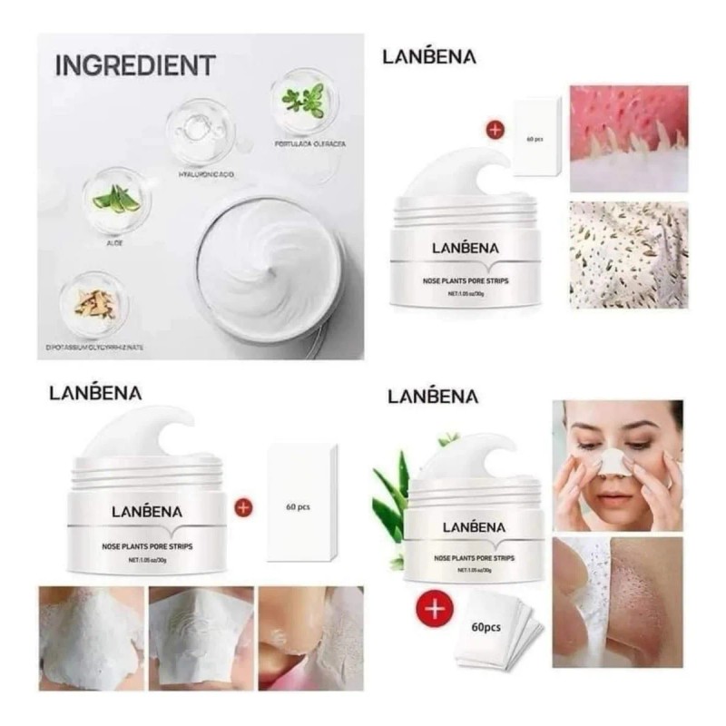 Kit Lanbena 2 cremas + 120 tiras, elimina puntos negros
