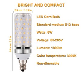 RAYHOO Candelabra LED Bulbs Incandescent 80-100W Bulb Equivalent, Standard Medium E12 Base,1000Lumens Non-Dimmable,4 Pack(Warm 3000K))