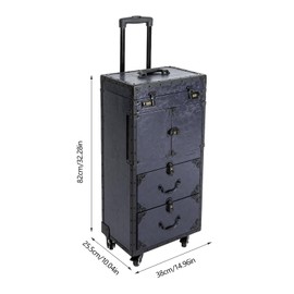 TITIDU Retro Blue Makeup Case Trolley with Combination Locks, 4 Universal Wheels & Large Capacity, PU & Metal Construction, for Hair Stylists, Makeup Artists, and Beauty Professionals