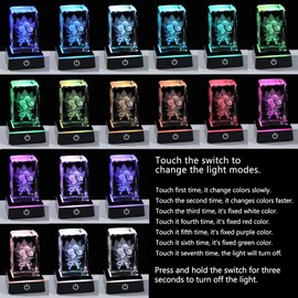 Movdyka Crystal Etched 3D Carnation Bouquet Figurine Collectible Gifts for Women, Glass Cube Engraved with Carnations Keepsake with LED Lamp Presents Ideas for Mum Daughter Her