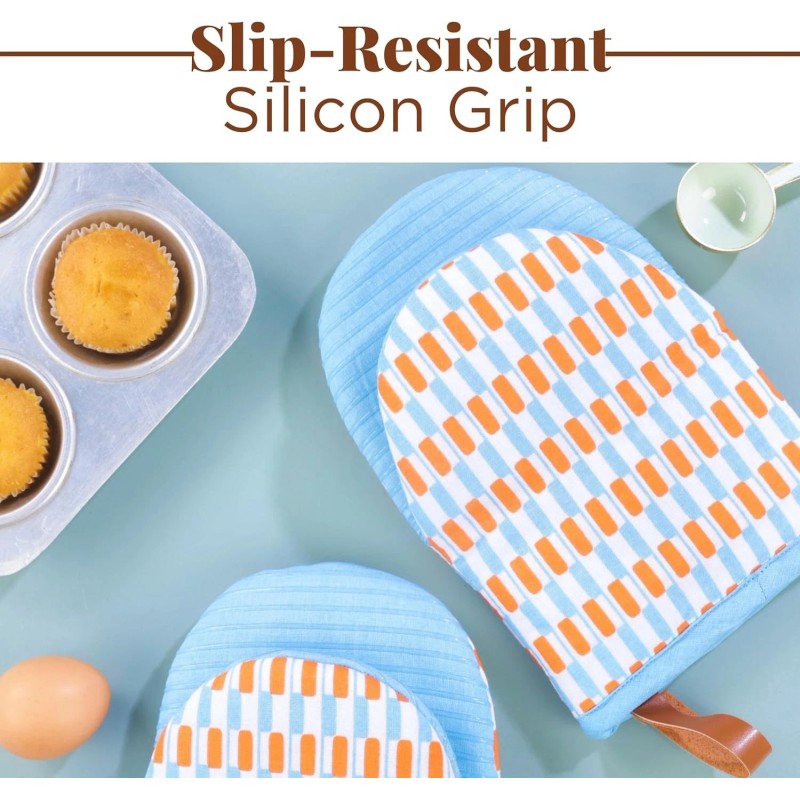 folkulture 1 Pair Short Silicone Oven Mitts, High Heat Resistant